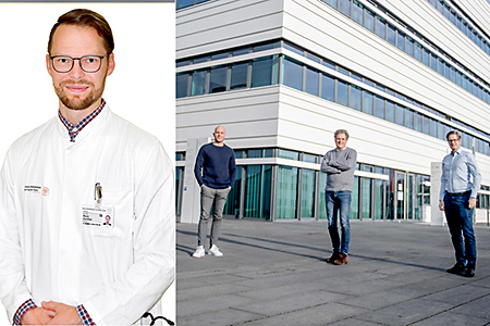 René Günther, Léon Beyer, Klaus Gerwert und Lars Tönges (von links) gelang der Nachweis molekularer Veränderungen bei ALS-Patienten. © RUB, Marquard